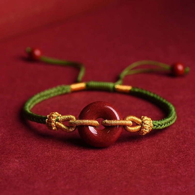 Green rope cinnabar peace buckle bracelet variant with gold knots