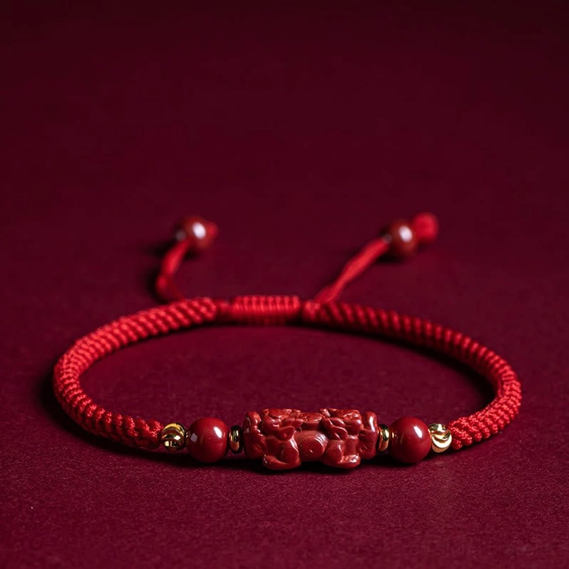 Cinnabar PiXiu red string bracelet for wealth attraction and protection
