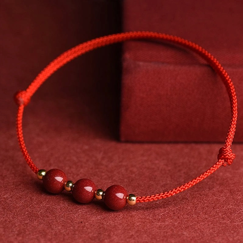 Red string cinnabar bead anklet circumference sizing guide for ankle wear
