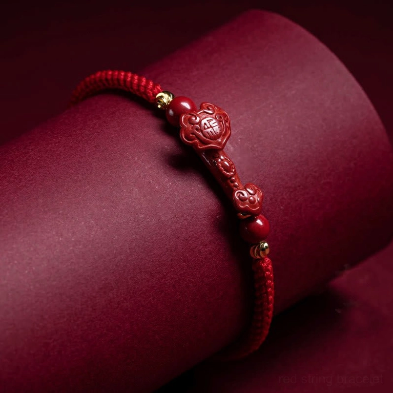 Cinnabar red string blessing bracelet full product view