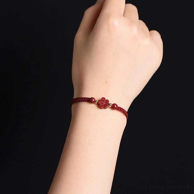 Red string bracelet cinnabar charm adjustable wrist size fit