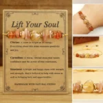 Citrine Carnelian Sunstone red string bracelet with natural gemstone beads on kraft display card