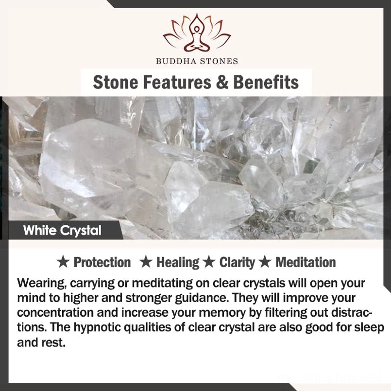 Clear crystal quartz stones with healing and meditation benefits description poster