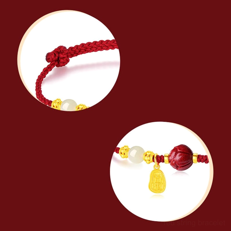 Close Up of Adjustable Sliding Knot on Red String Luck Bracelet
