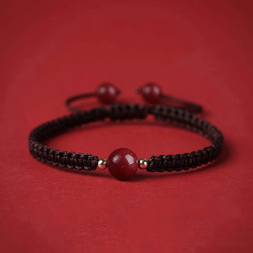 Coffee color cinnabar bracelet with hand-knotted sliding knot for universal sizing