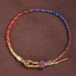Multicolor dragon boat festival lucky bracelet with woven decorative knot and golden rope ends