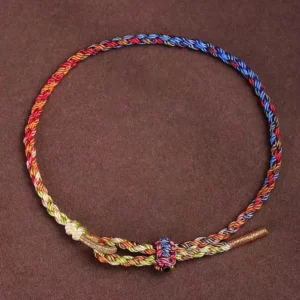 Multicolor dragon boat festival lucky bracelet with woven decorative knot and golden rope ends