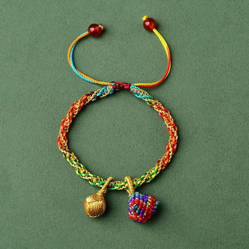 Colorful five element zongzi golden ball charm bracelet multicolor braid design