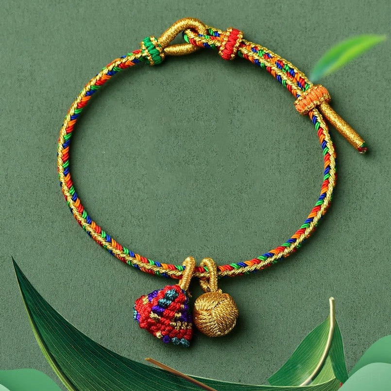 Colorful five element zongzi golden ball and red string bracelet traditional design