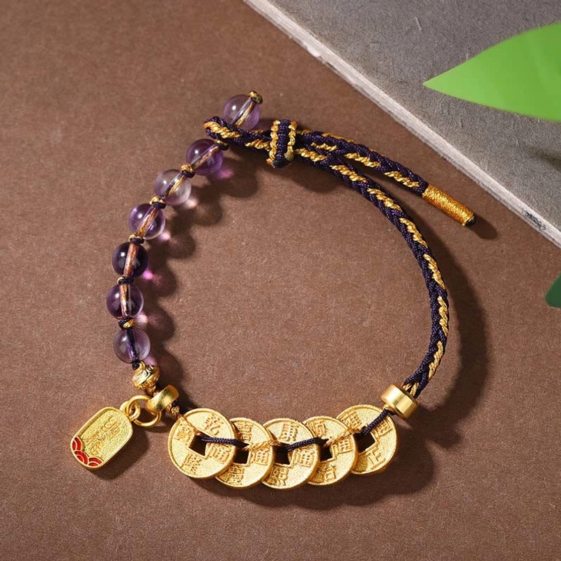 Copper amethyst black rope bracelet wrist circumference 16-19cm adjustable