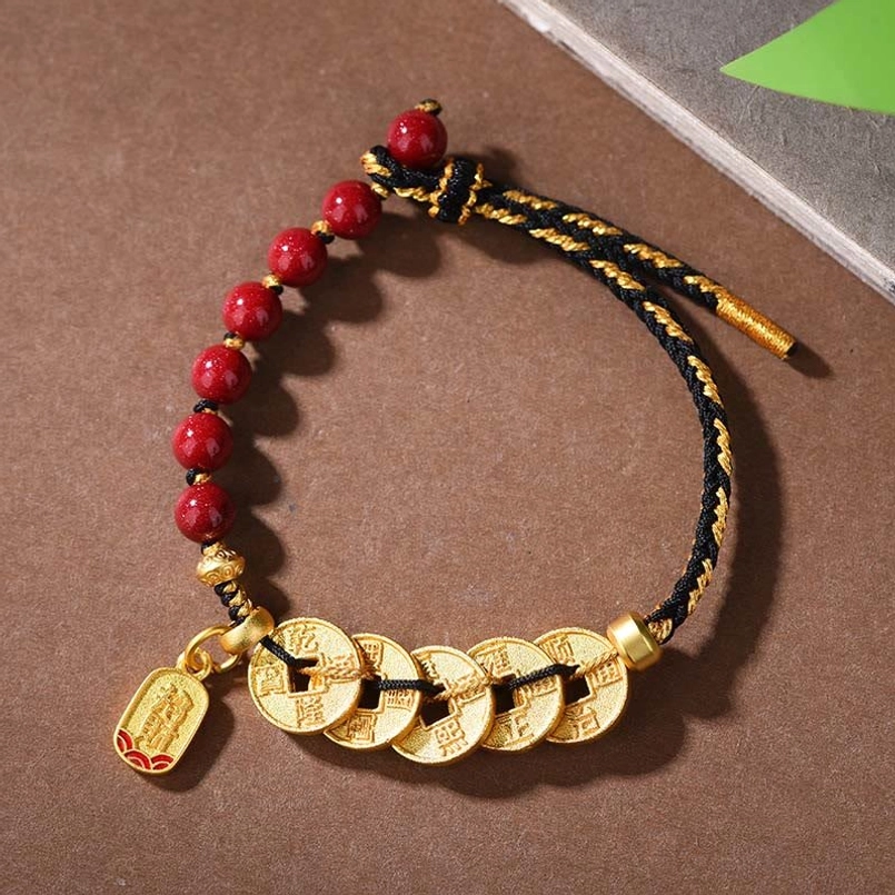 Copper cinnabar black rope bracelet wrist circumference 16-19cm adjustable