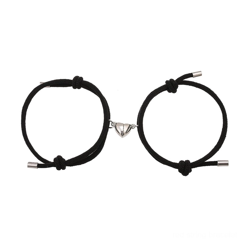 Black magnetic couple red string bracelets with heart magnetic clasp