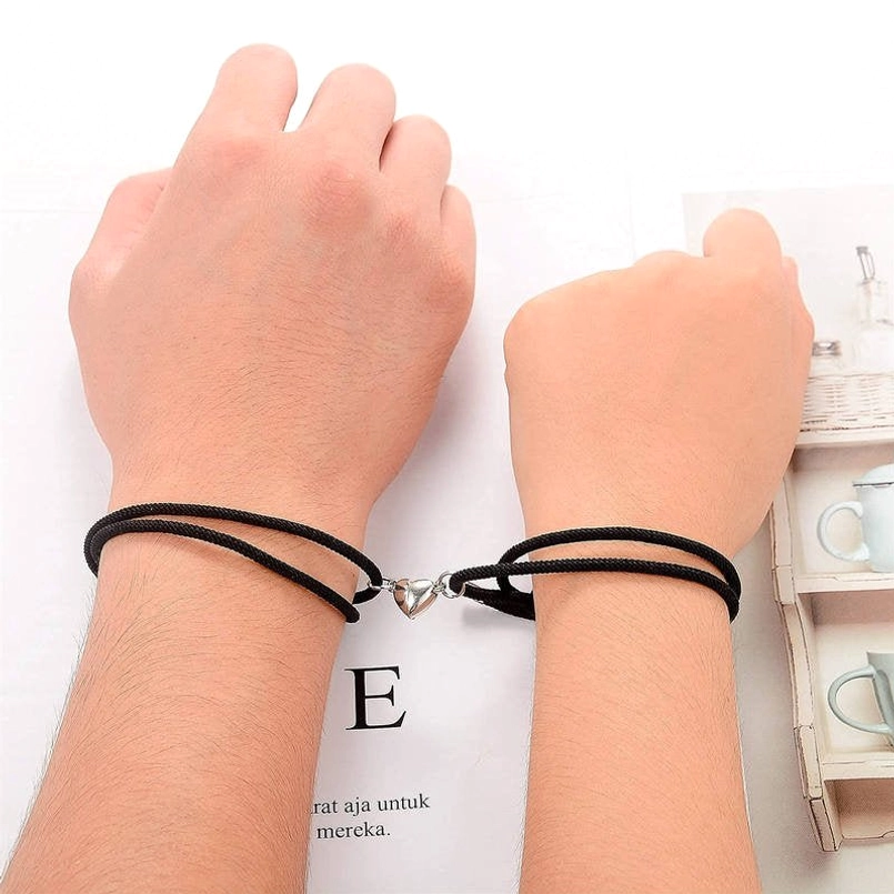 Dark cyan magnetic couple red string bracelets with woven texture