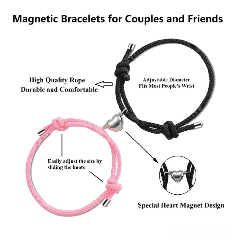 Dark green magnetic couple red string bracelets, woven rope design