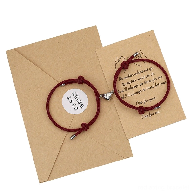 Red string couple magnetic bracelets in gift box with elegant packaging