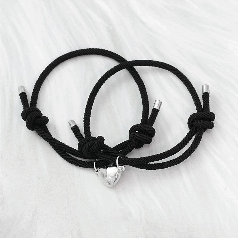 Gray tone magnetic couple red string bracelets, adjustable wrist fit
