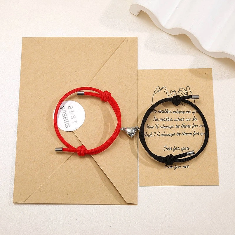 Magnetic couple red string bracelet set display with multiple color options