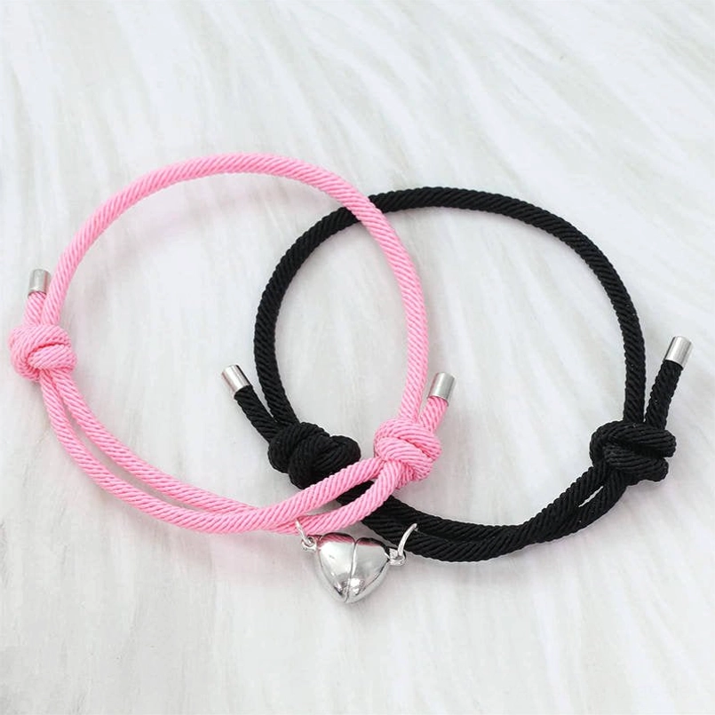 Purple magnetic couple red string bracelets with adjustable knots