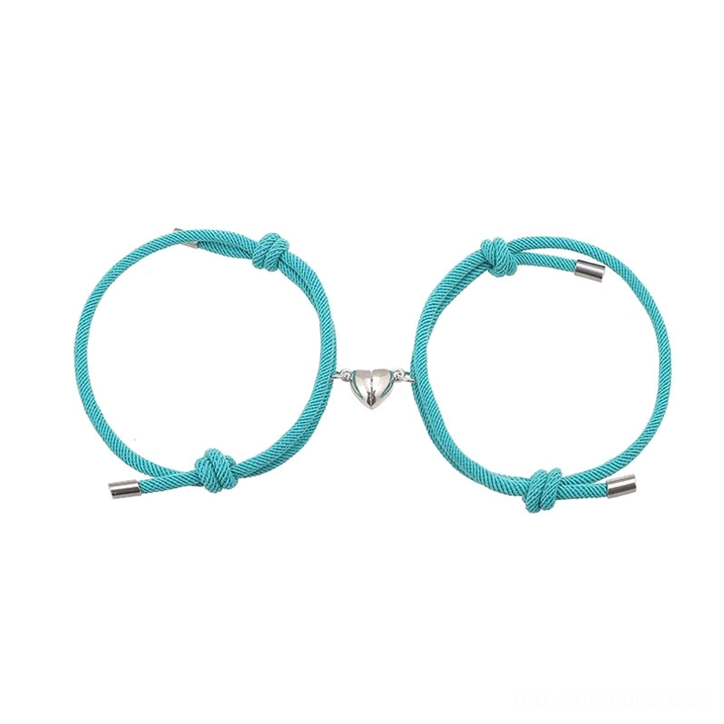 Medium turquoise red string couple magnetic bracelets with heart charm pendant