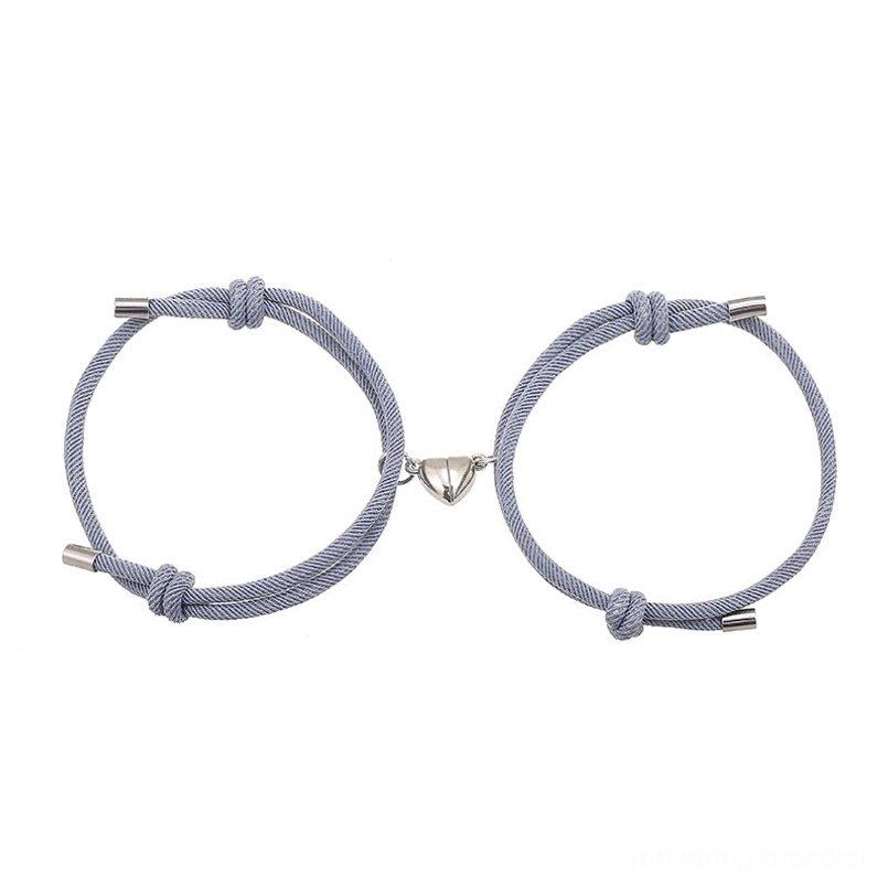 White and black couple red string bracelets with magnetic heart lock