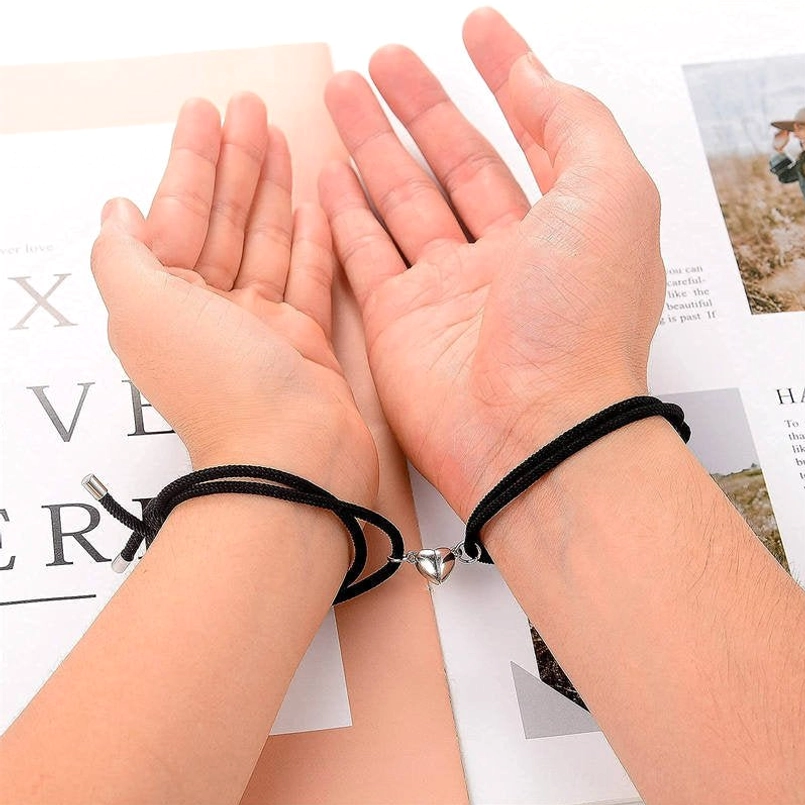 Wine red magnetic couple red string bracelets, premium string material