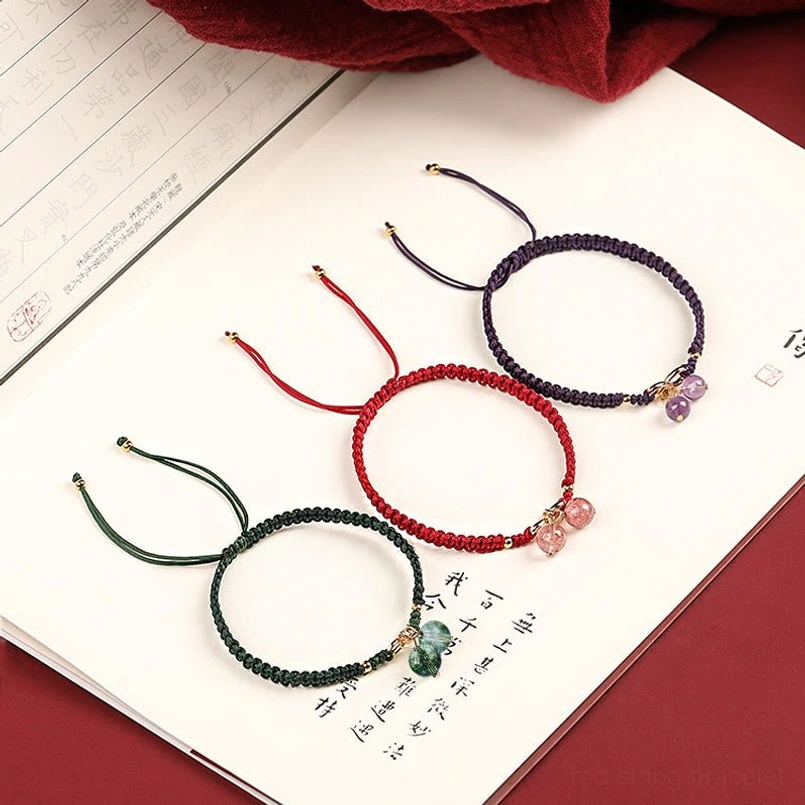 Crystal Energy Bracelet Set - Strawberry Quartz Amethyst Green Phantom on Calligraphy Paper
