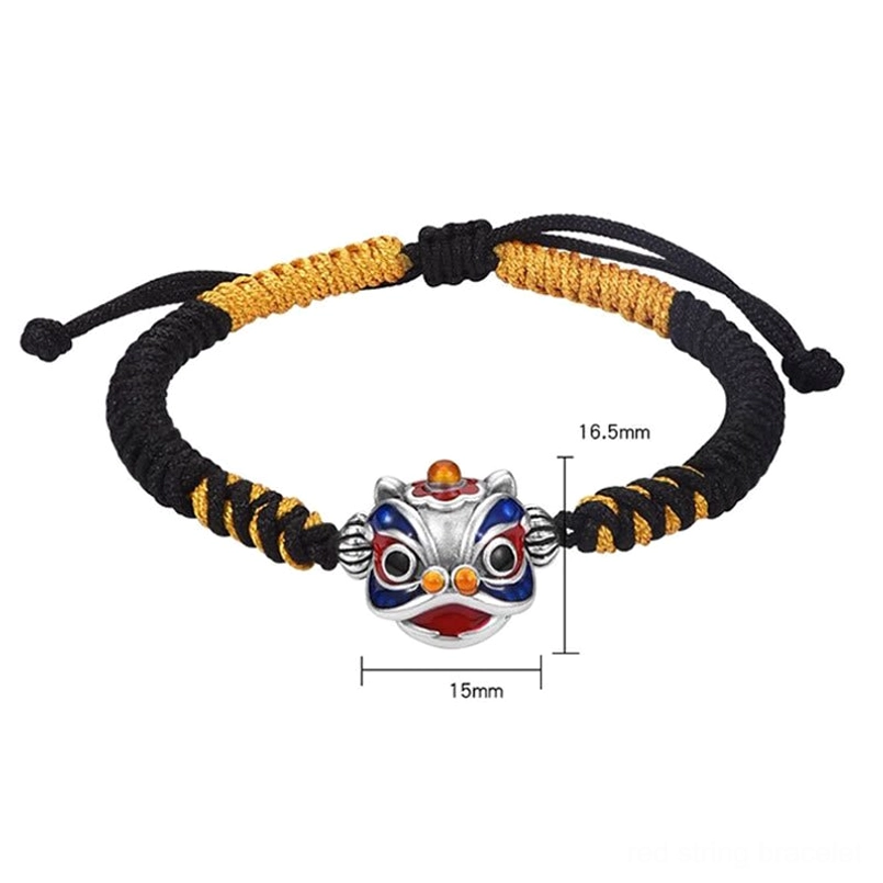 Dancing lion protection bracelet with dimensions marked showing 15x16.5mm charm size