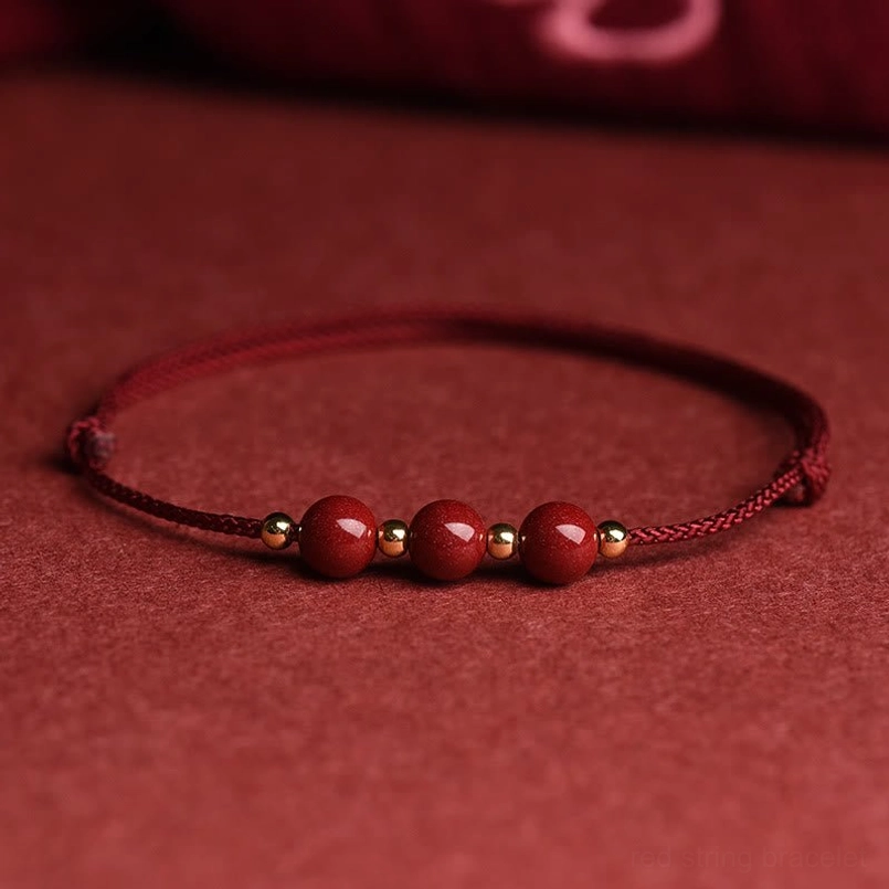 Dark red cinnabar bead bracelet with black string alternative styling option