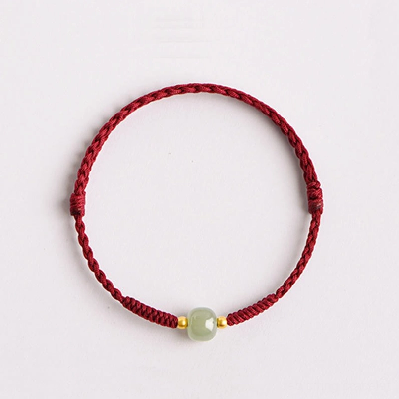Dark red jade lucky charm bracelet - handmade protection bracelet flat view