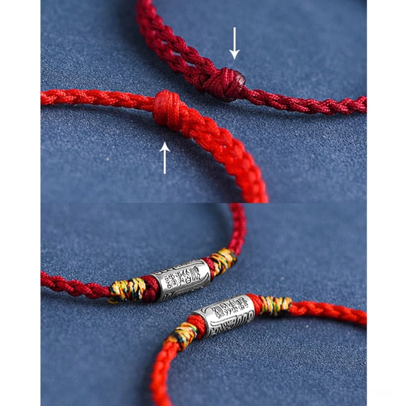 Dark red rope lucky bracelet with 925 sterling silver everything goes well charm