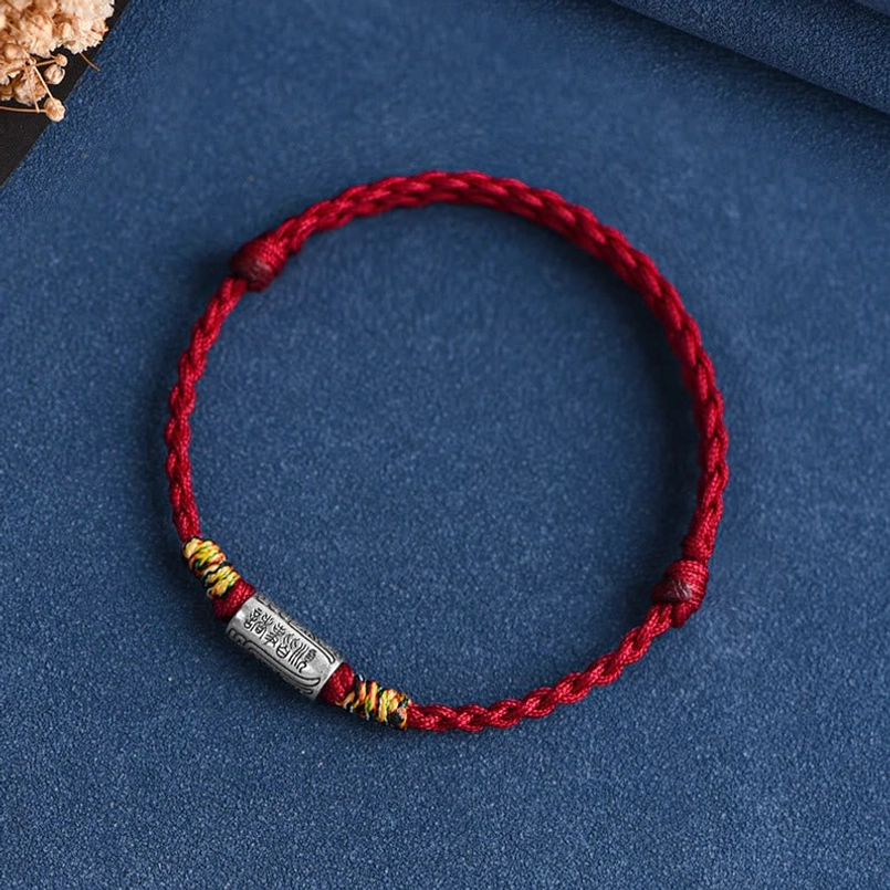 Dark red rope bracelet anklet with 925 sterling silver everything goes well charm