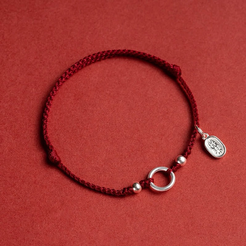 dark red string bracelet peace joy charm silver peace buckle
