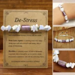 De-Stress Amethyst Blue Lace Agate Howlite healing bracelet flat lay with closeup stone details