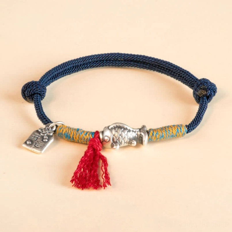 Deep blue red string koi fish bracelet sterling silver charm variant