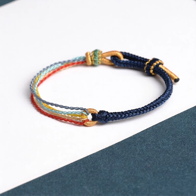 Deep blue five color handmade red string protection bracelet with woven threads