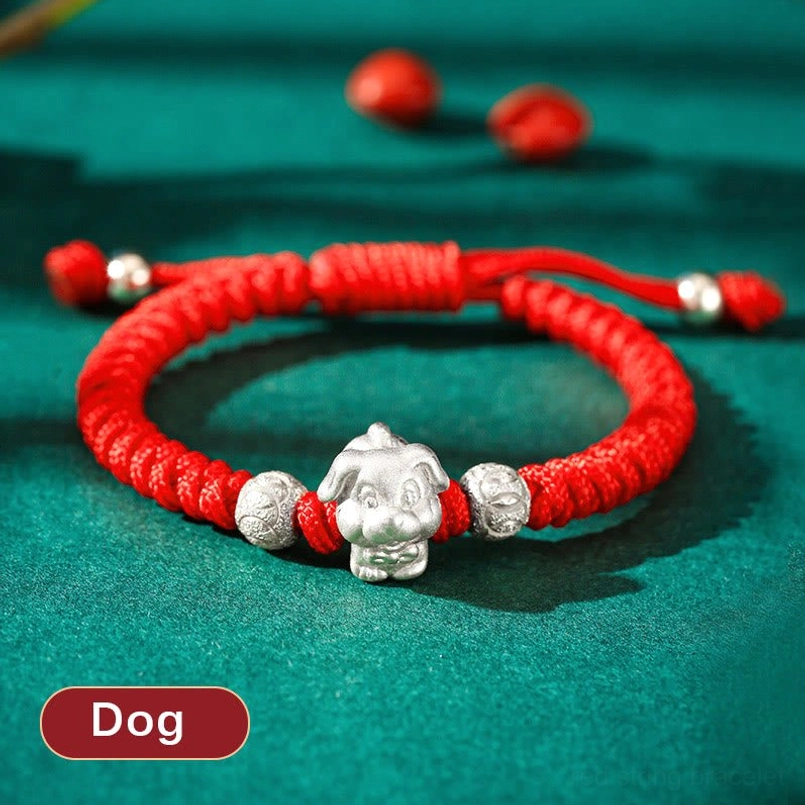 Dog colorful Chinese zodiac 999 silver red rope bracelet multicolor kids jewelry
