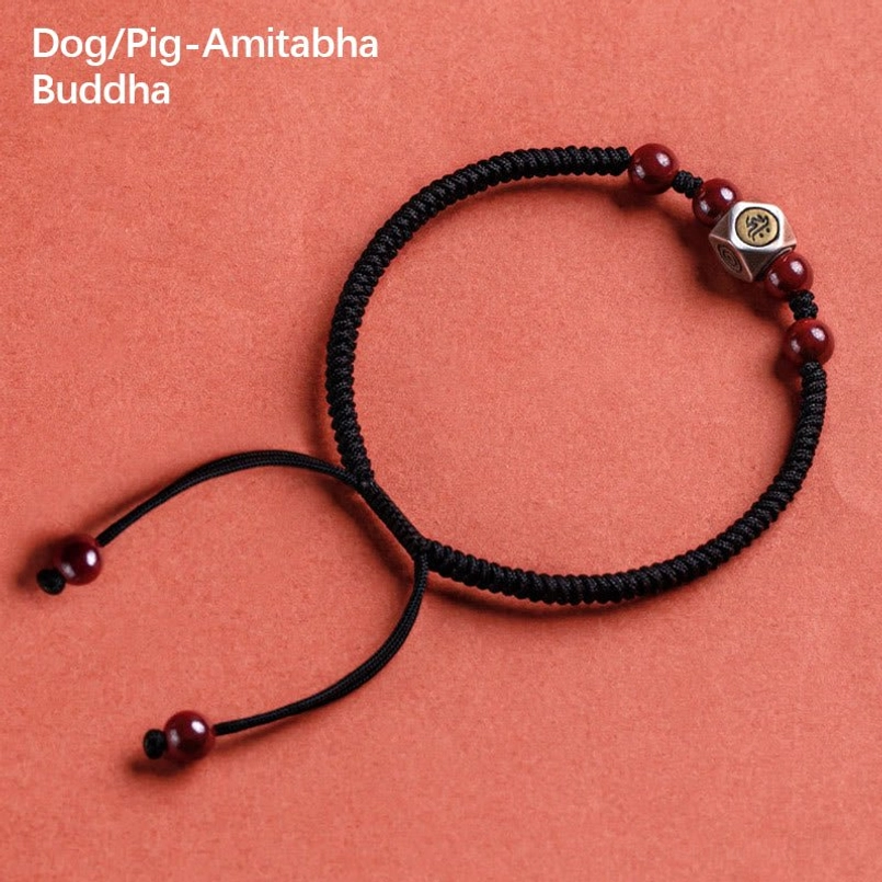 Dog pig amitabha buddha zodiac natal buddha black string bracelet adjustable cord