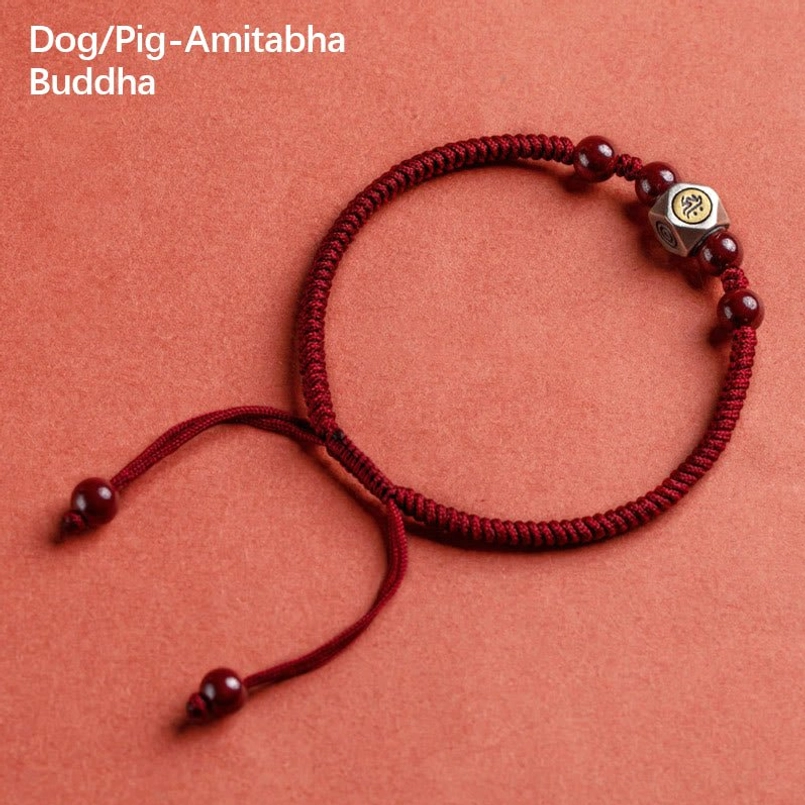 Dog pig amitabha buddha zodiac natal buddha red string bracelet 925 sterling silver