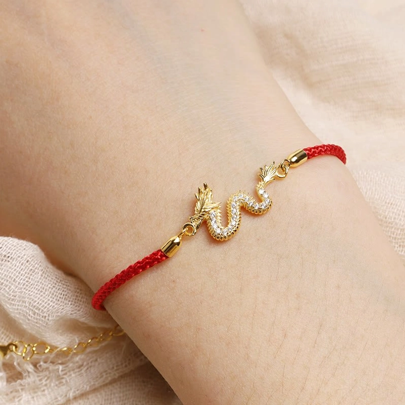Dragon Red String Bracelet worn on wrist lifestyle wear view