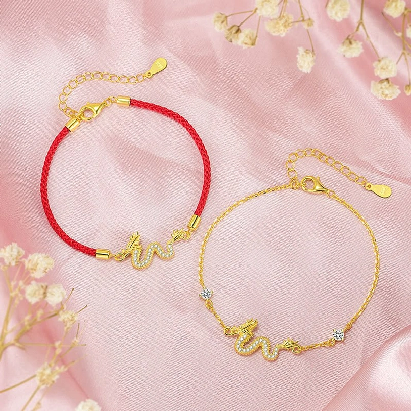 Two Dragon Bracelets comparison red rope and golden chain styles