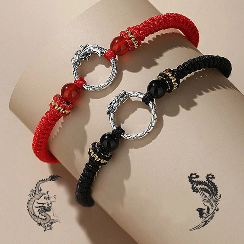 Dragon phoenix red string bracelet - fate symbol for couples protection