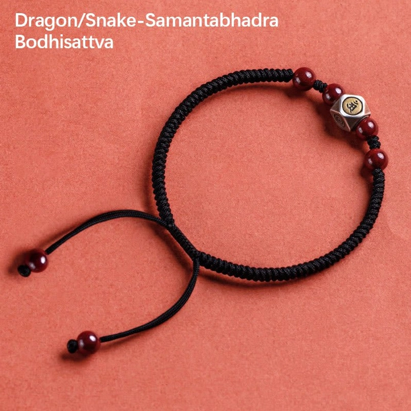 Dragon snake samantabhadra bodhisattva zodiac natal buddha red string bracelet detailed view