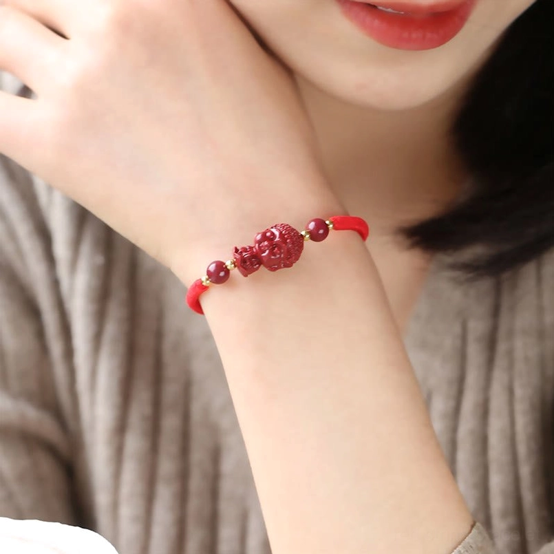 Dragon Snake zodiac patron Samantabhadra cinnabar red string bracelet