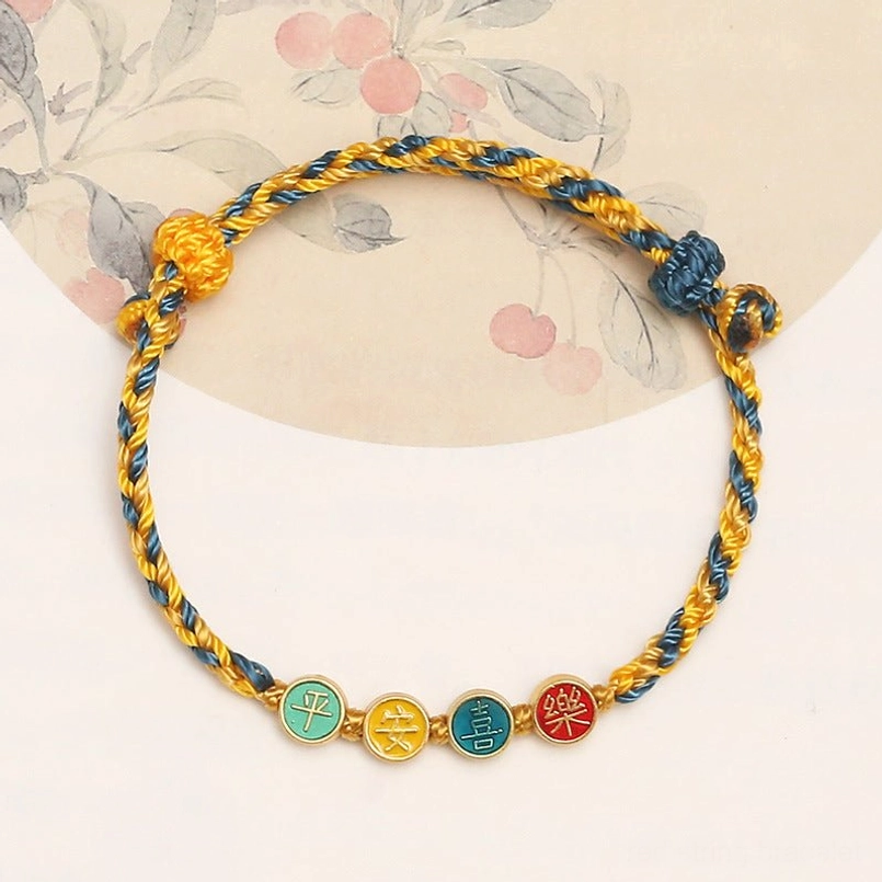 Yellow and blue Dunhuang braided string bracelet - dual-tone spiritual protection charm