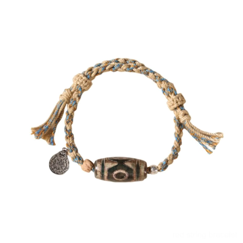 Handmade Tibetan Dzi Bead red string bracelet gift set presentation