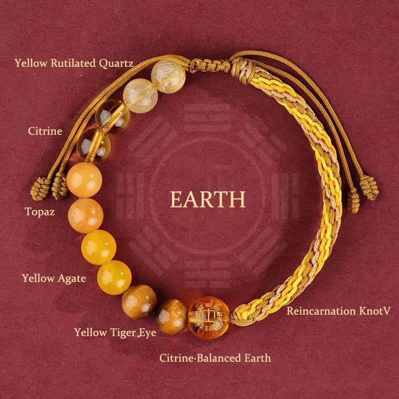 Earth element yellow agate and citrine reincarnation knot bracelet wealth abundance