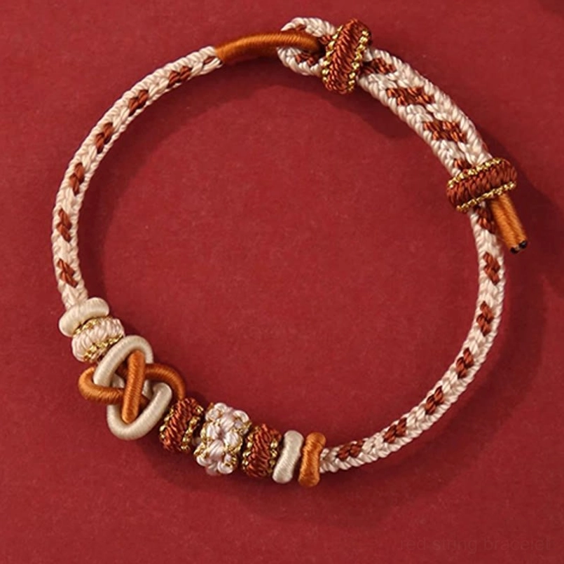 Earthy Tone Handwoven Peace Knot Red String Bracelet Product Shot