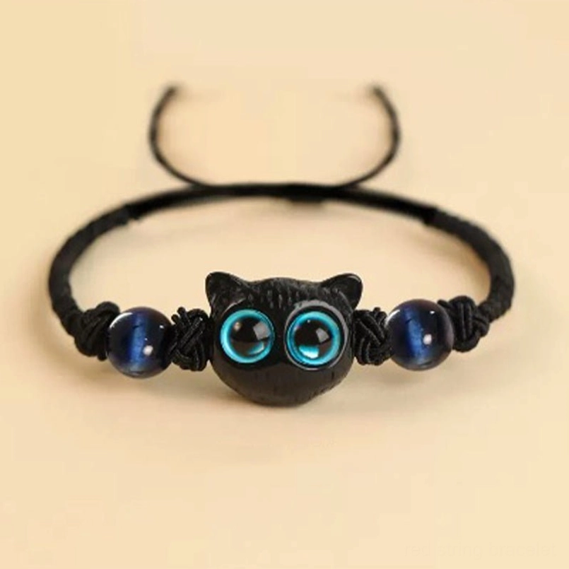 Ebony cat head lazurite red string bracelet full product view