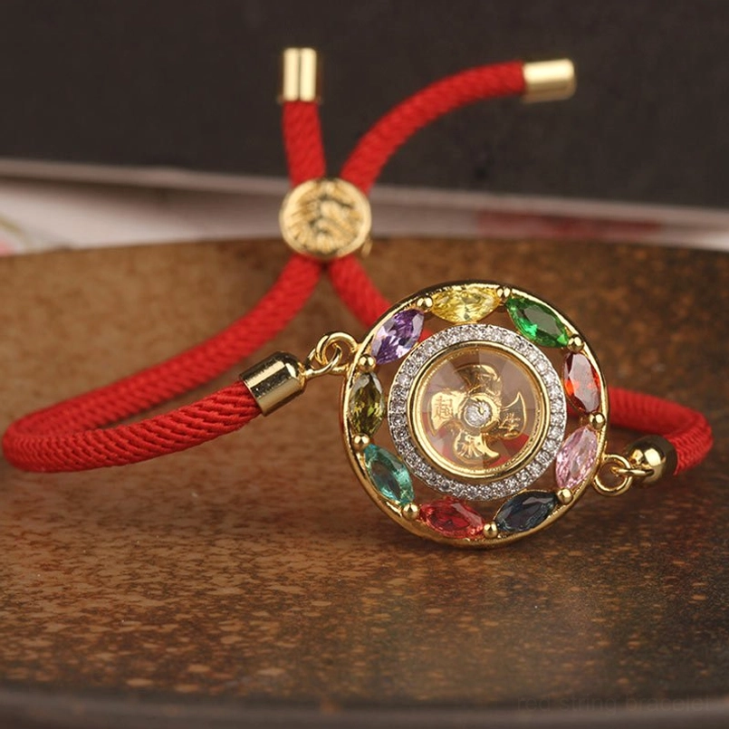Eco-friendly copper and zircon bracelet set with adjustable red string spiritual design