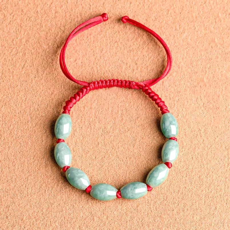 Eight Beads Jade Luck Red String Bracelet Overhead Flat Lay View